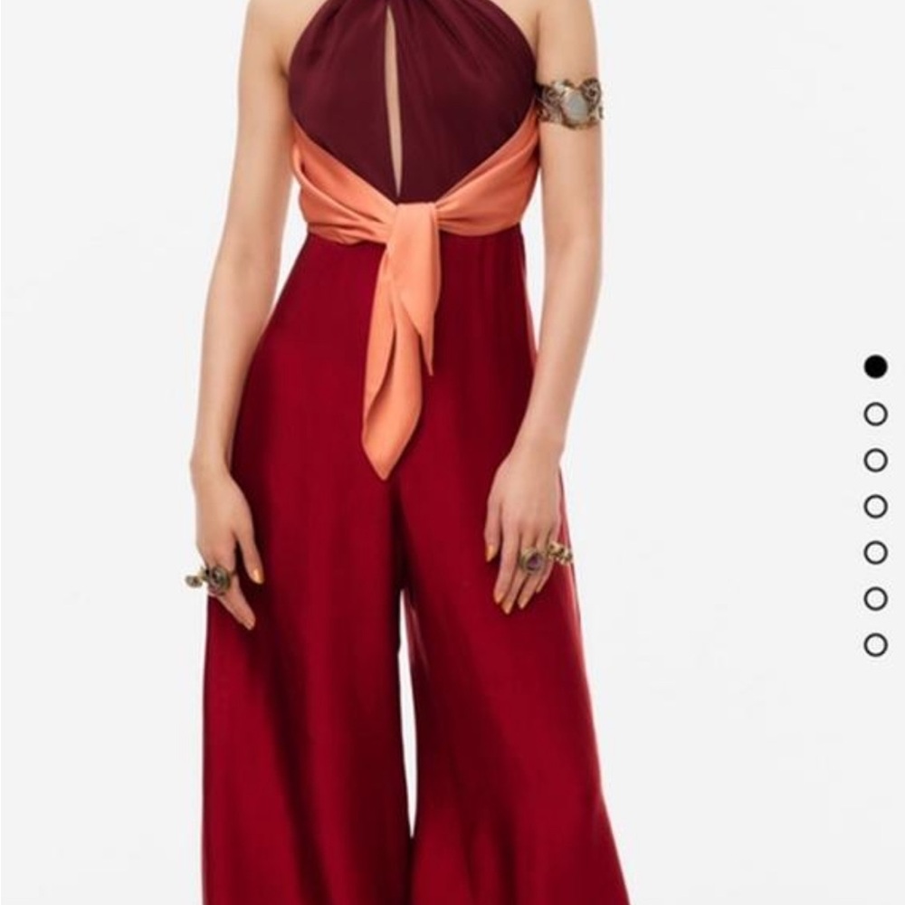 Zara Burgundy, Plum and Coral Halter Jumpsuit